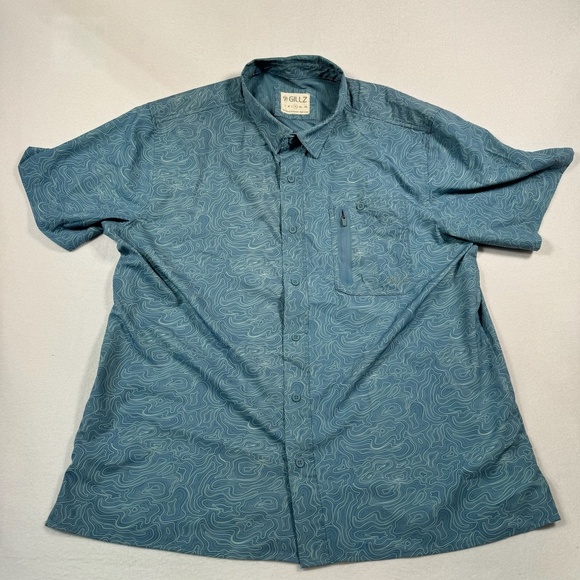 Gillz Short Sleeve Button Up Shirt Mens Size Xl Blue Pattern Vented - Picture 1 of 10